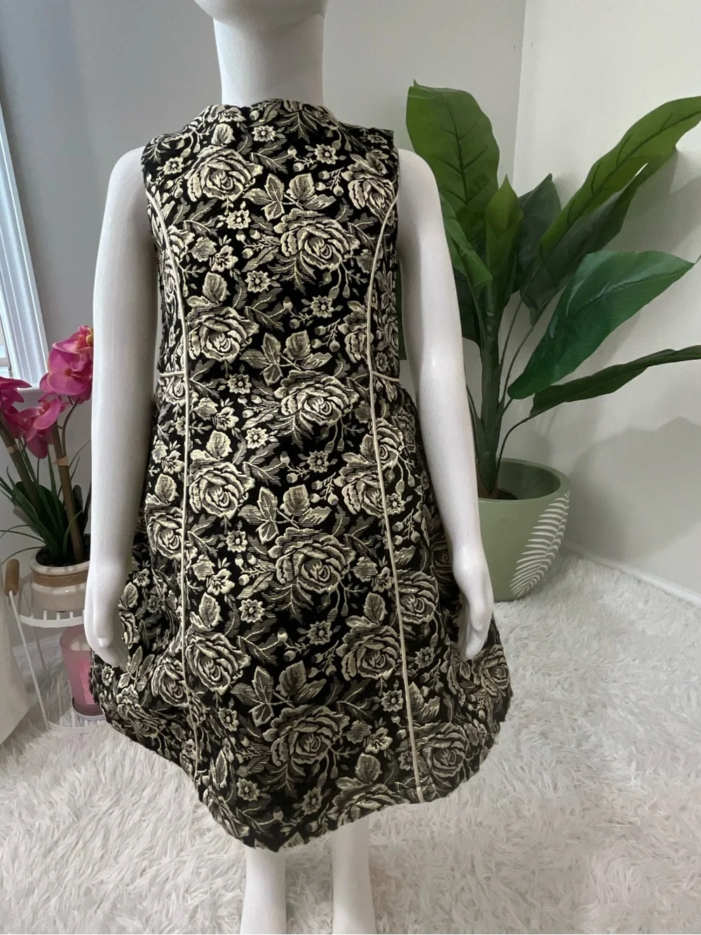 The Children's Place Black and Gold Floral Jacquard Party Dress